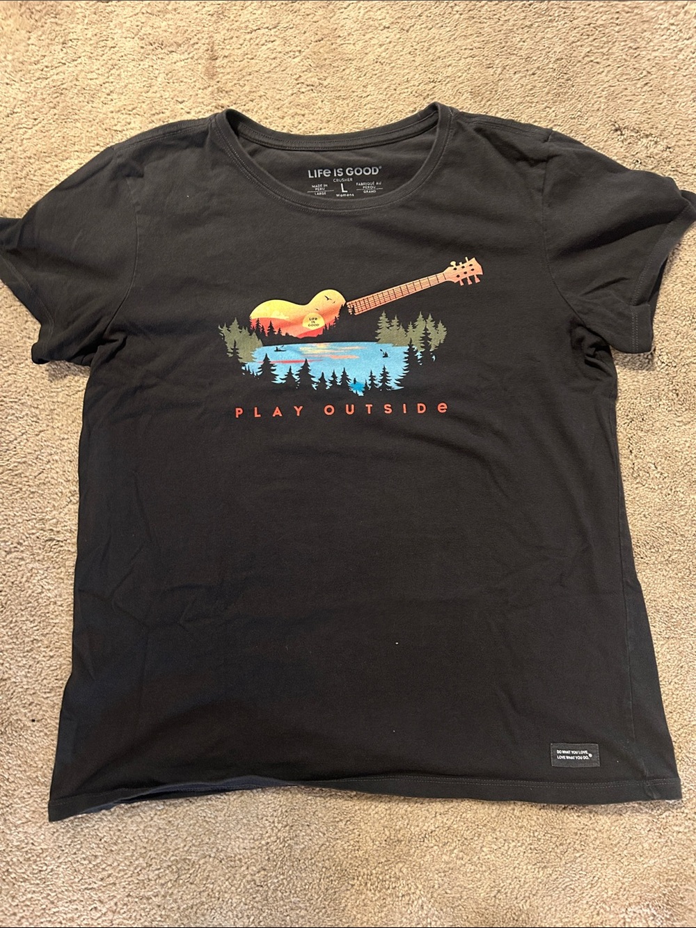 Life is Good womens Play Outside" Black Graphic Tee